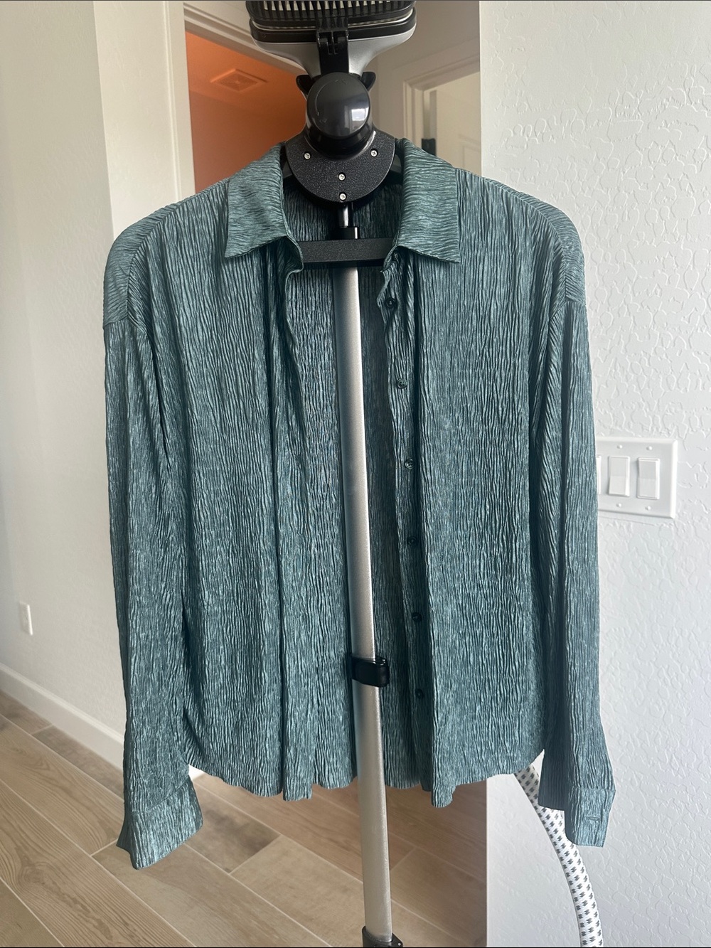 Bailey 44 Crinkled Button-Up Blouse in Teal Green